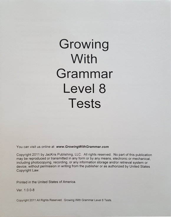 Growing With Grammar, Level 8, Tests