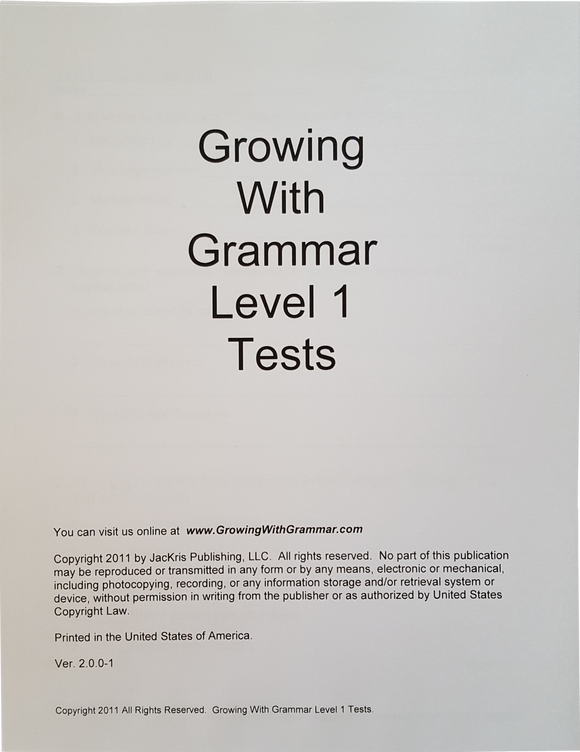 Growing With Grammar, Level 1, Tests