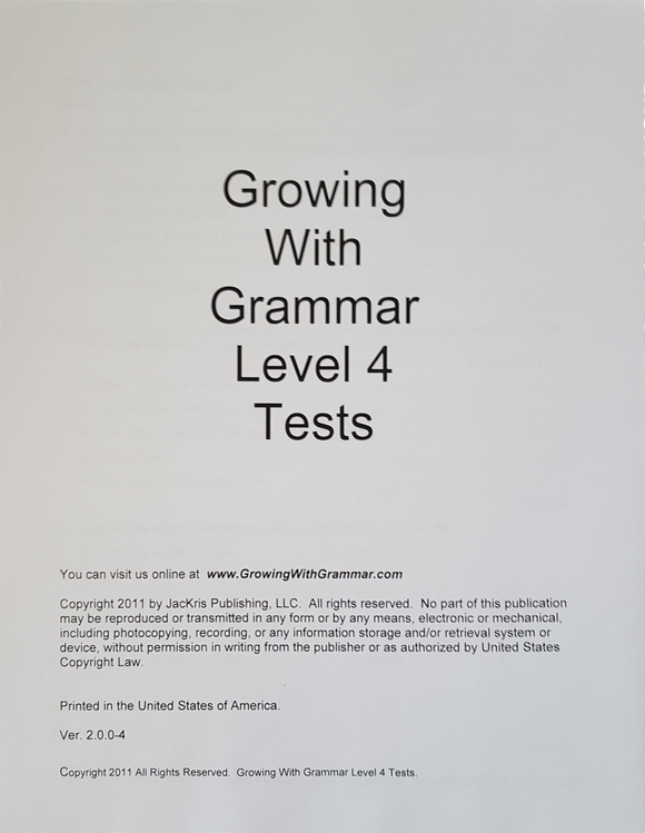 Growing With Grammar, Level 4, Tests