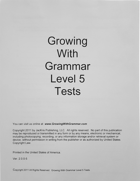 Growing With Grammar, Level 5, Tests